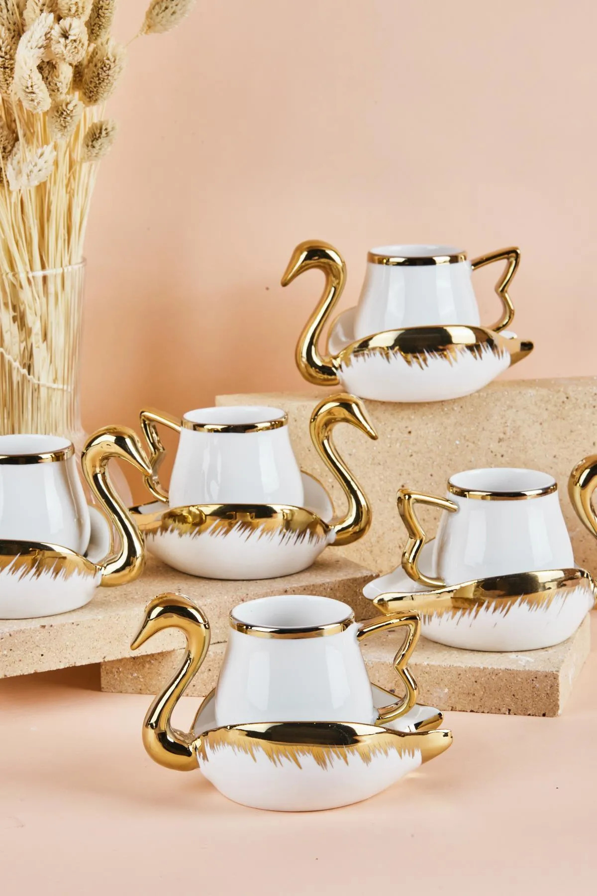 Mutfaksultani Swan Kuğu 6 Kişilik Porselen Kahve Fincan Takımı 80 Ml Beyaz