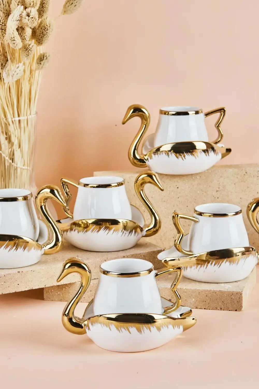 Swan Kuğu 6 Kişilik Porselen Kahve Fincan Takımı 80 ml Beyaz