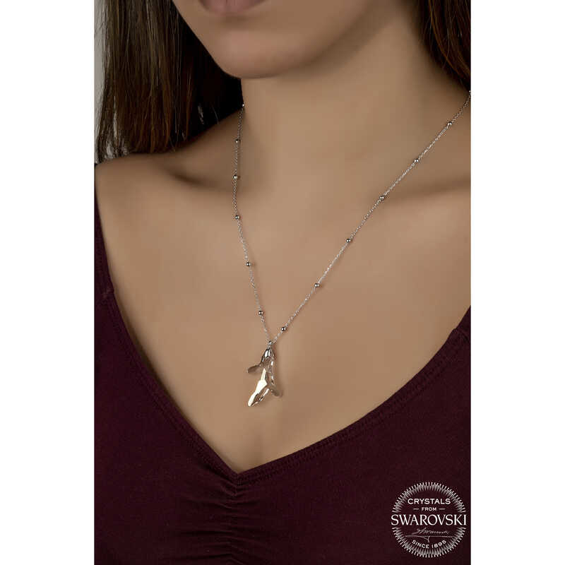 Swarovski Crystal Taşlı Top Zincir Mercan Gümüş Kadın Kolye SL561 Swarovski Crystal Taşlı Top Zincir Mercan Gümüş Kadın Kolye SL561