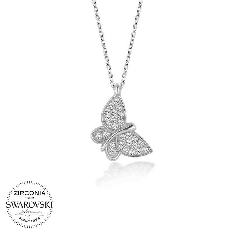Swarovski Taşlı Gümüş Kelebek Bayan Kolye  SL4104
