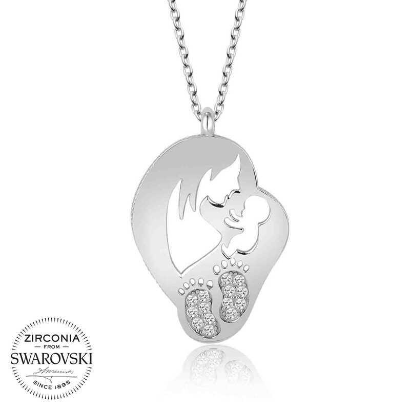 Swarovski Taşlı Gümüş Anne Bebek Bayan Kolye SL4163 Swarovski Taşlı Gümüş Anne Bebek Bayan Kolye SL4163