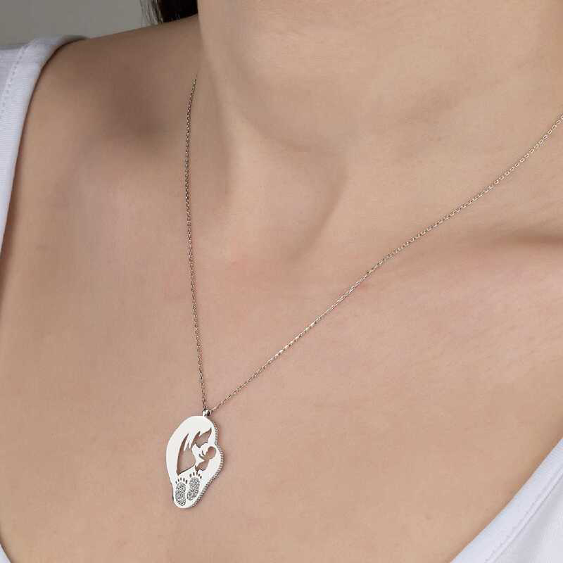 Swarovski Taşlı Gümüş Anne Bebek Bayan Kolye SL4163 Swarovski Taşlı Gümüş Anne Bebek Bayan Kolye SL4163