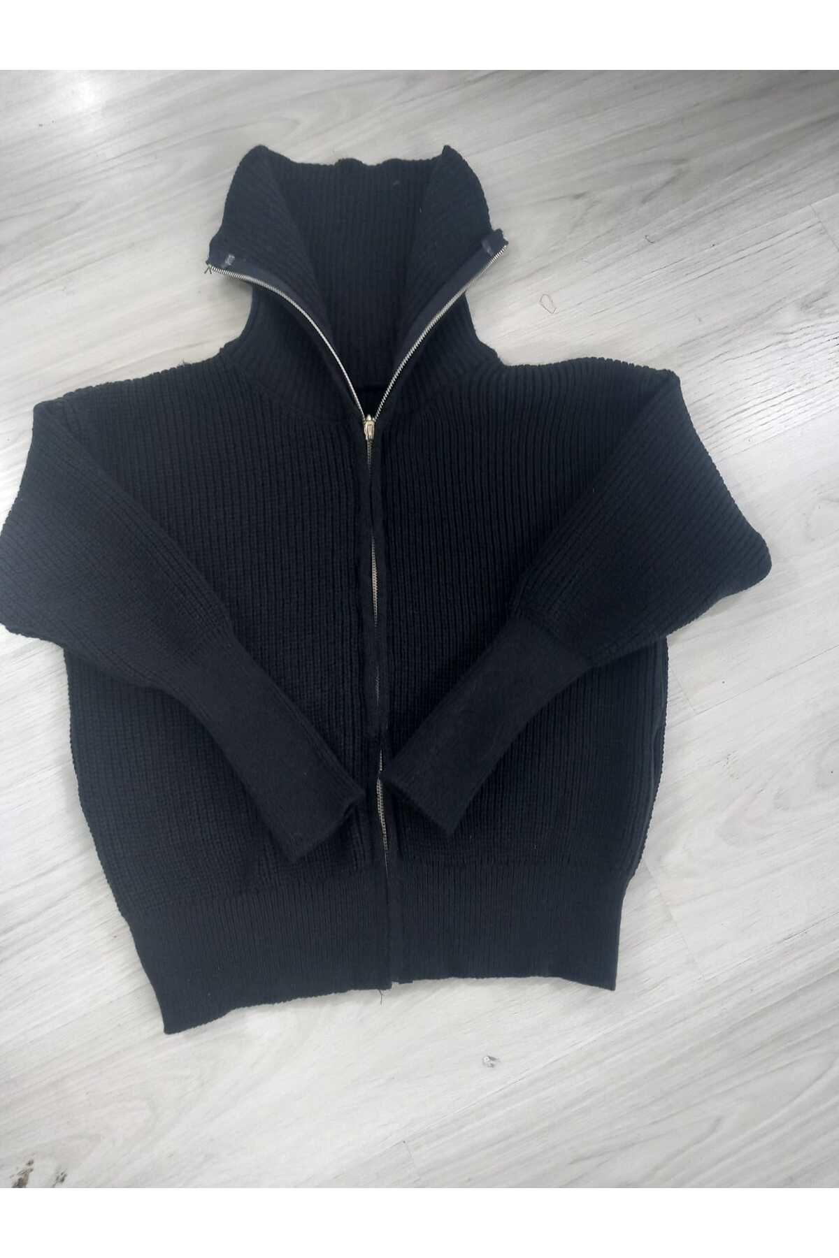 Nopen Knitwear Swc Lacivert Devrik Yaka Fermuarlı Triko Hırka