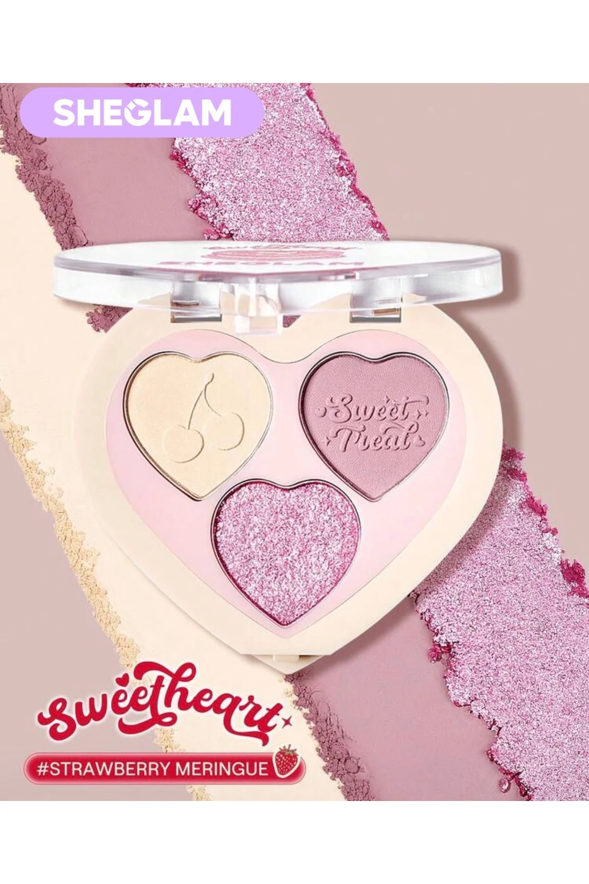 Sweetheart 3'lü Göz Farı Paleti - #Strawberry Meringue Kalp Tasarımlı Işıltılı Ve Mat Pikment