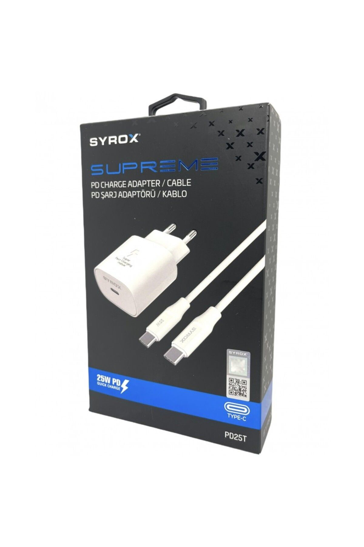 Syrox Pd25t Qc3.0 Pd 25w Hızlı Şarj Aleti Type-c To Type-c Kablo Set Beyaz