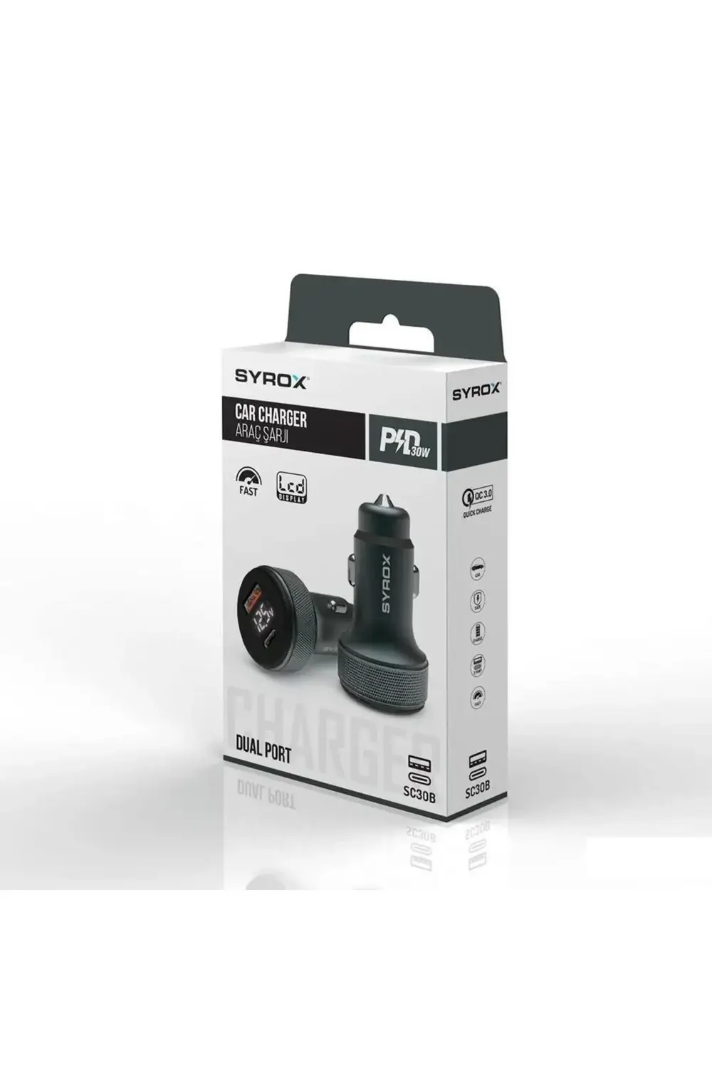 Syrox SC30B Led Ekran Metal 30W Pd Oto Başlık Şarj Cihazi