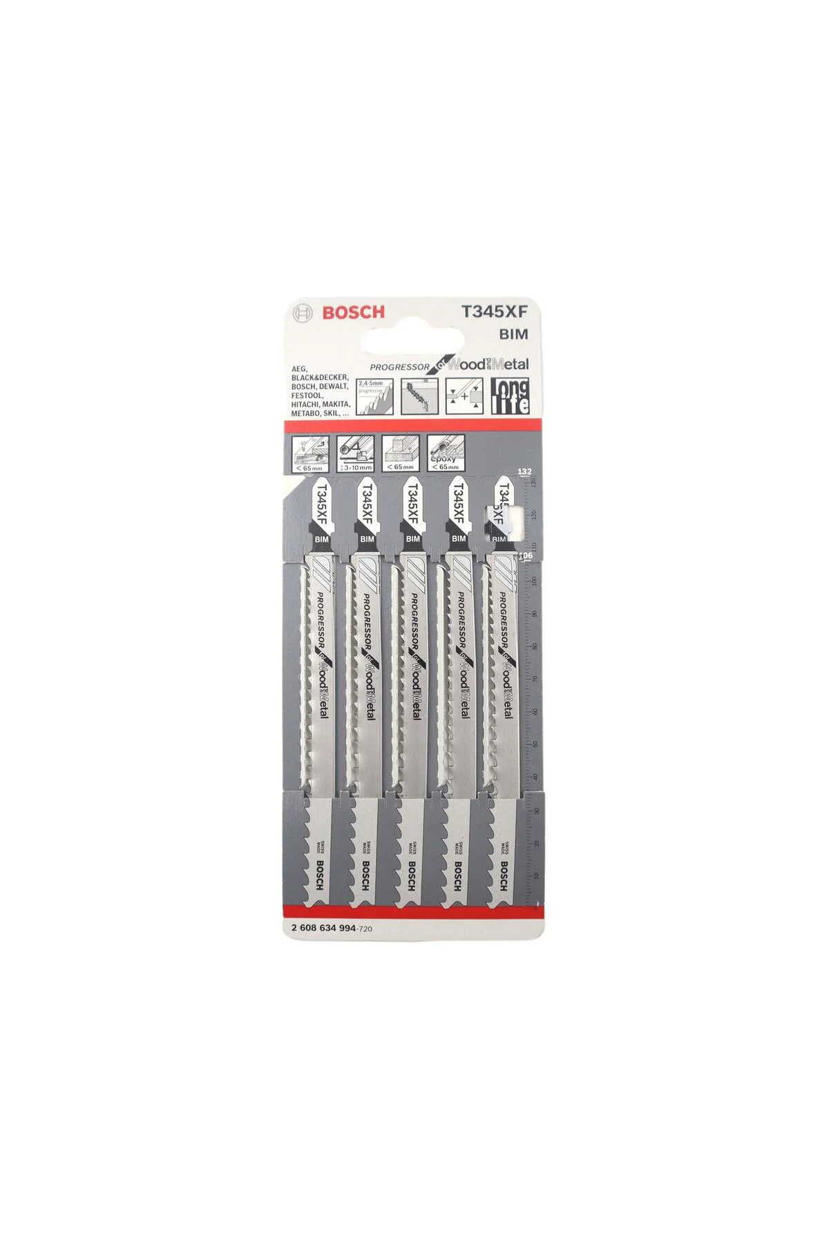 T 345 XF Ahşap ve Metal Dekupaj Testeresi Ucu 5'li 2608634994