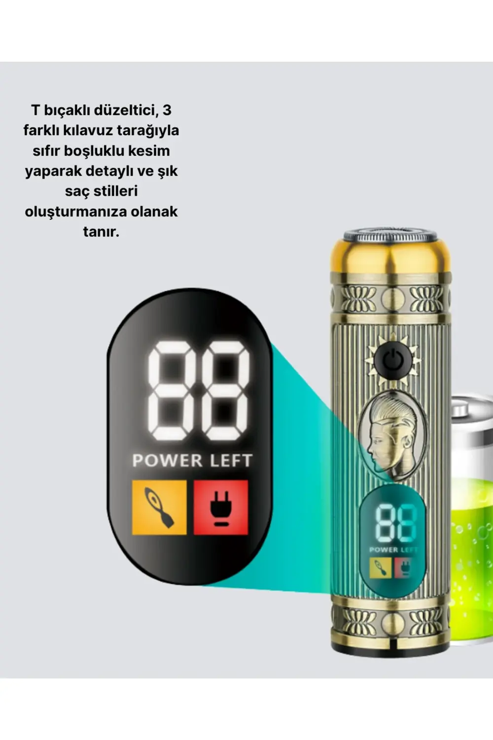 T Bıçaklı Profesyonel Saç ve Sakal Düzeltici – 8 Kılavuz Tarağı 2