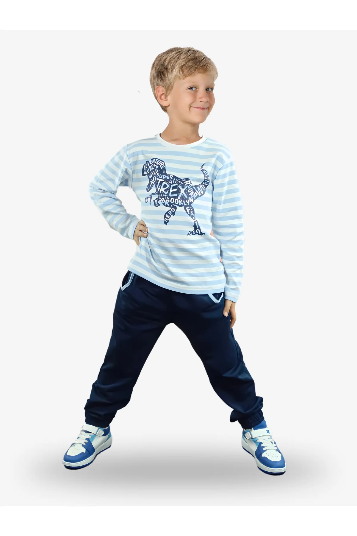 T-Rex Baskılı T-shirt + İndigo Pantolon Takım