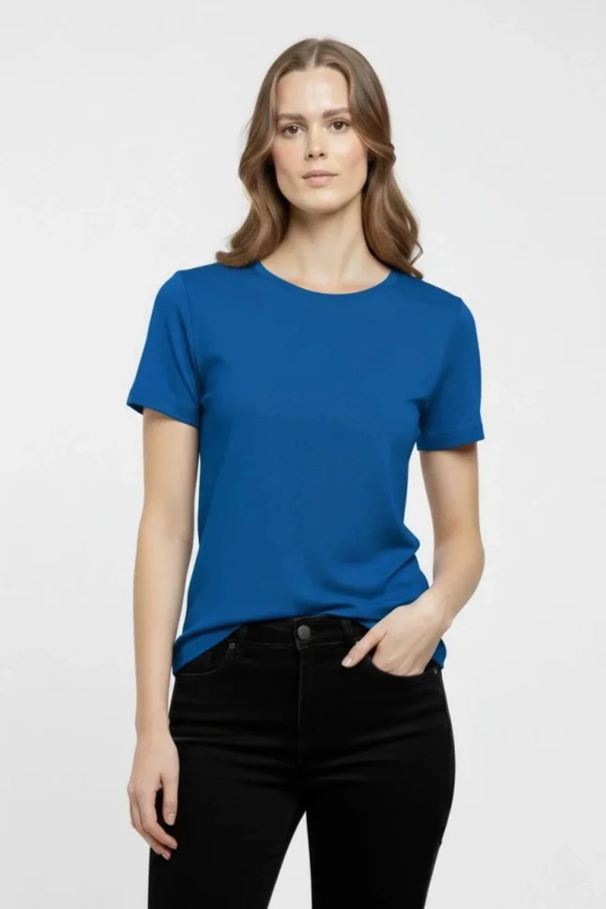 T-Shirt Bisiklet Yaka Slim Fit Likralı Tişört Günlük Basic Body - İndigo - Görsel 2