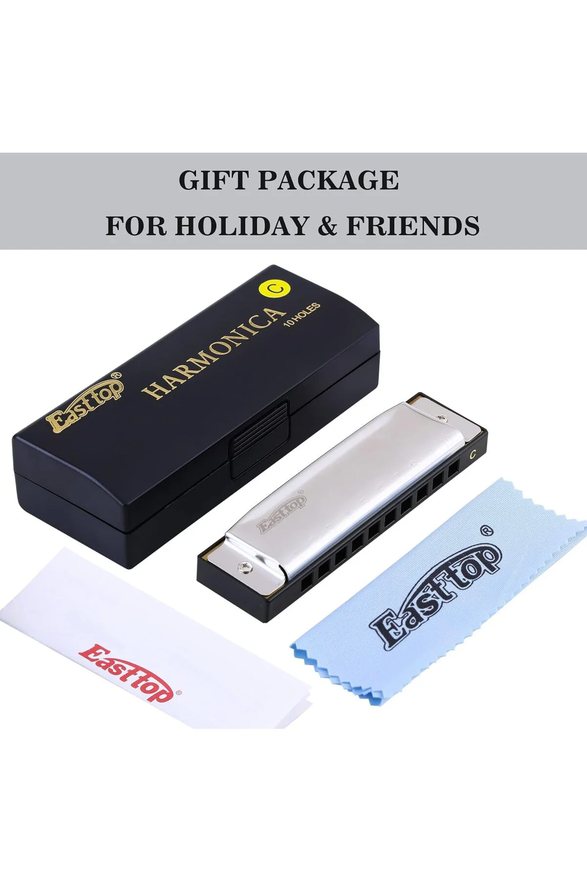 T10-3 Mızıka Paslanmaz Çelik Gövde 10 Delikli Gümüş Renk Harmonica