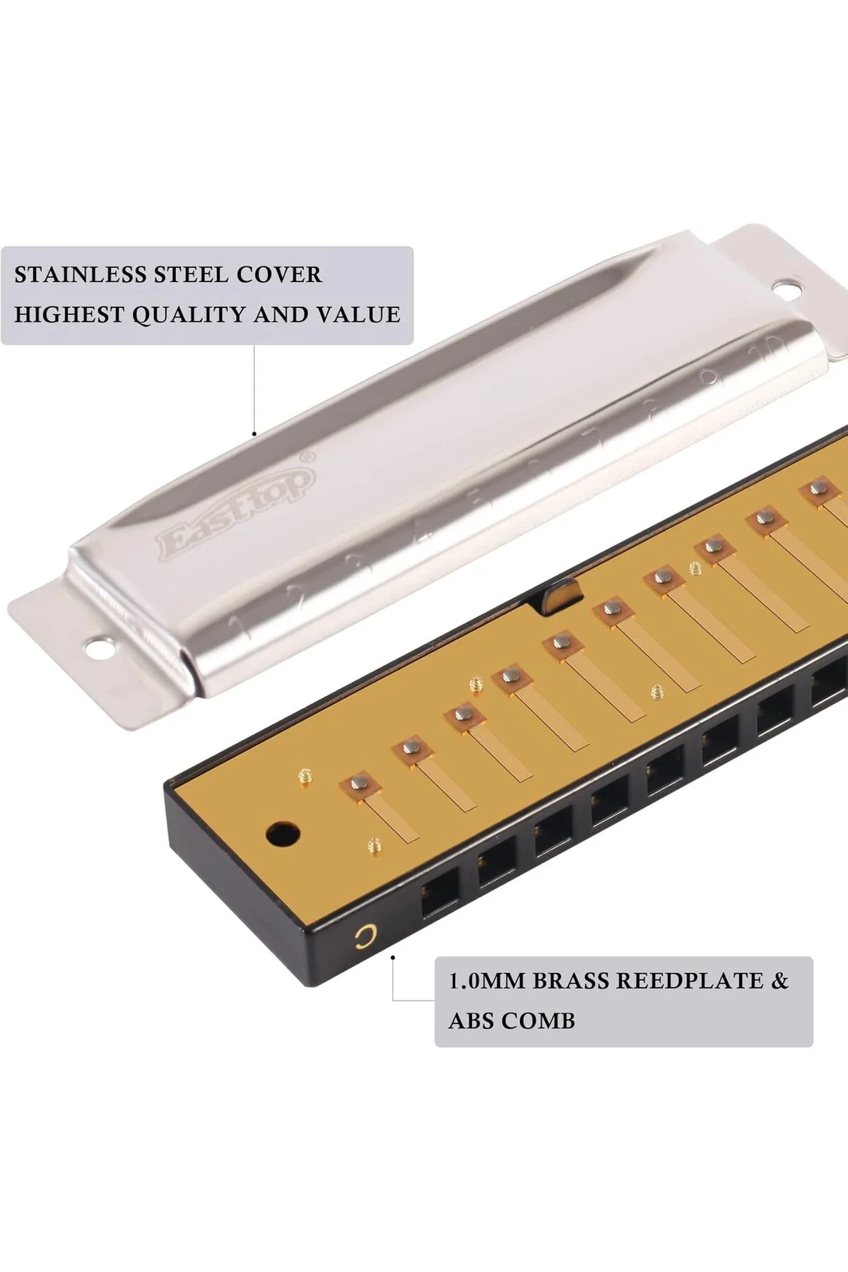 T10-3 Mızıka Paslanmaz Çelik Gövde 10 Delikli Gümüş Renk Harmonica