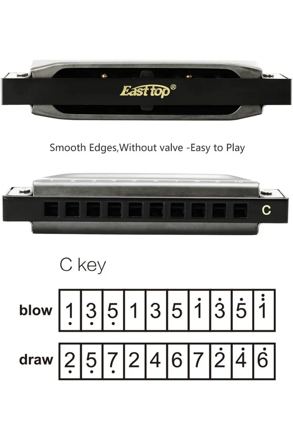 T10-3 Mızıka Paslanmaz Çelik Gövde 10 Delikli Gümüş Renk Harmonic