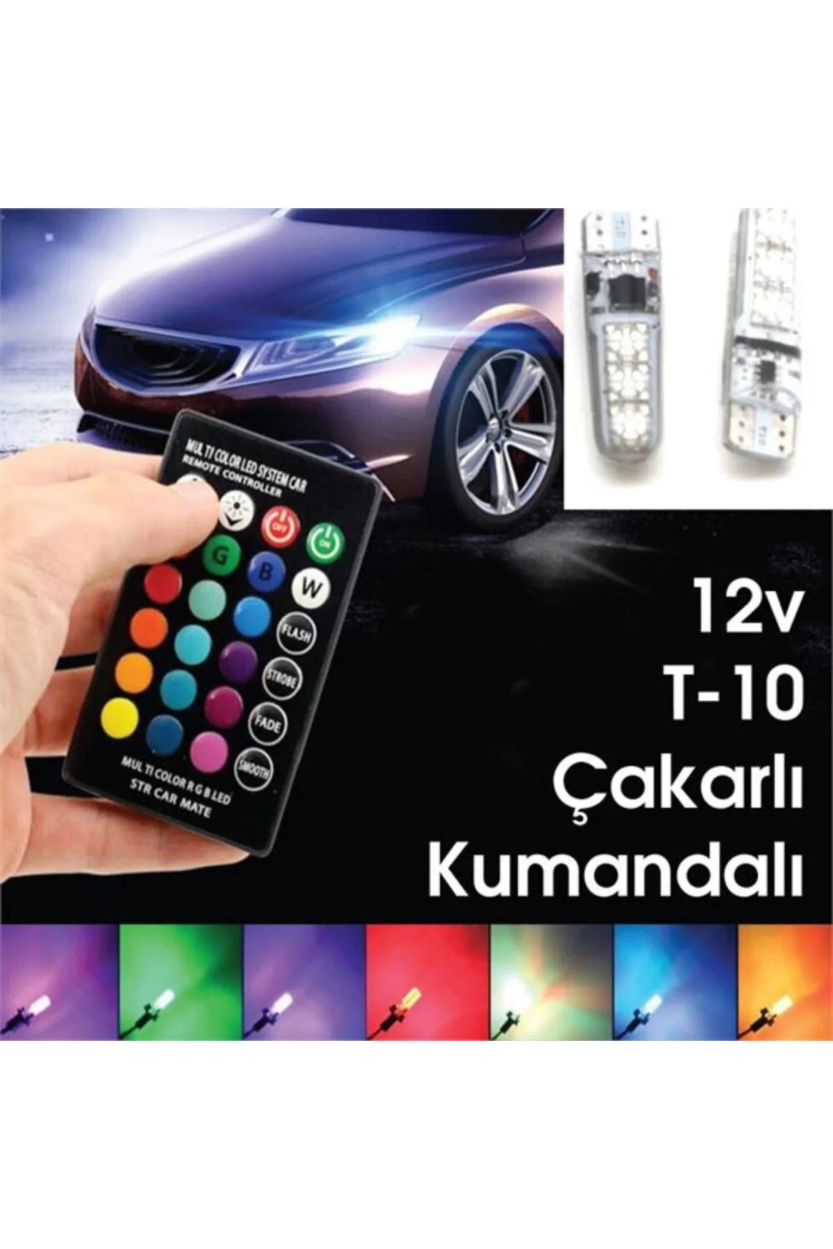 Silikon T10 Park Ampülü 12 Led Rgb Uzaktan Kumandalı Park ve Plak
