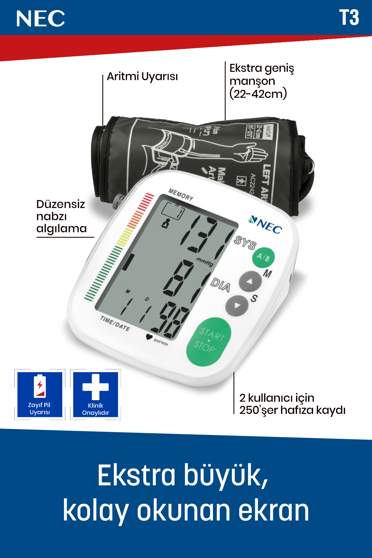 T3 Kol Tipi Dijital Tansiyon Aleti