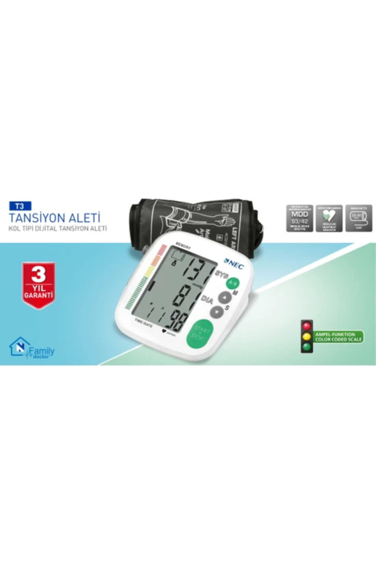 T3 Kol Tipi Dijital Tansiyon Alet
