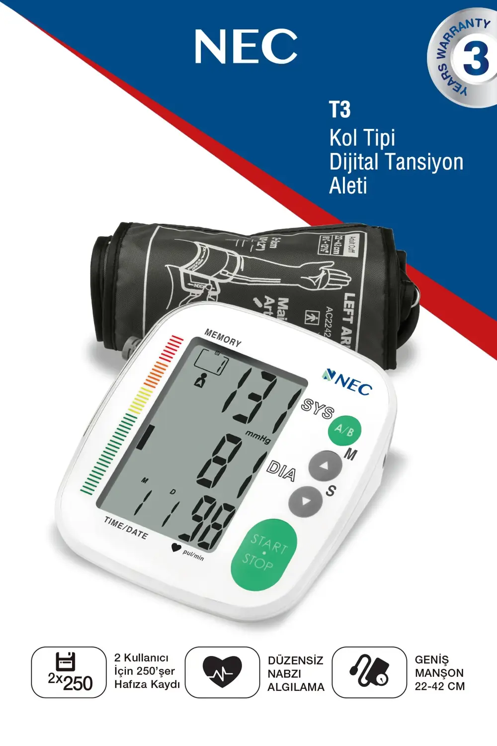 T3 Kol Tipi Dijital Tansiyon Aleti