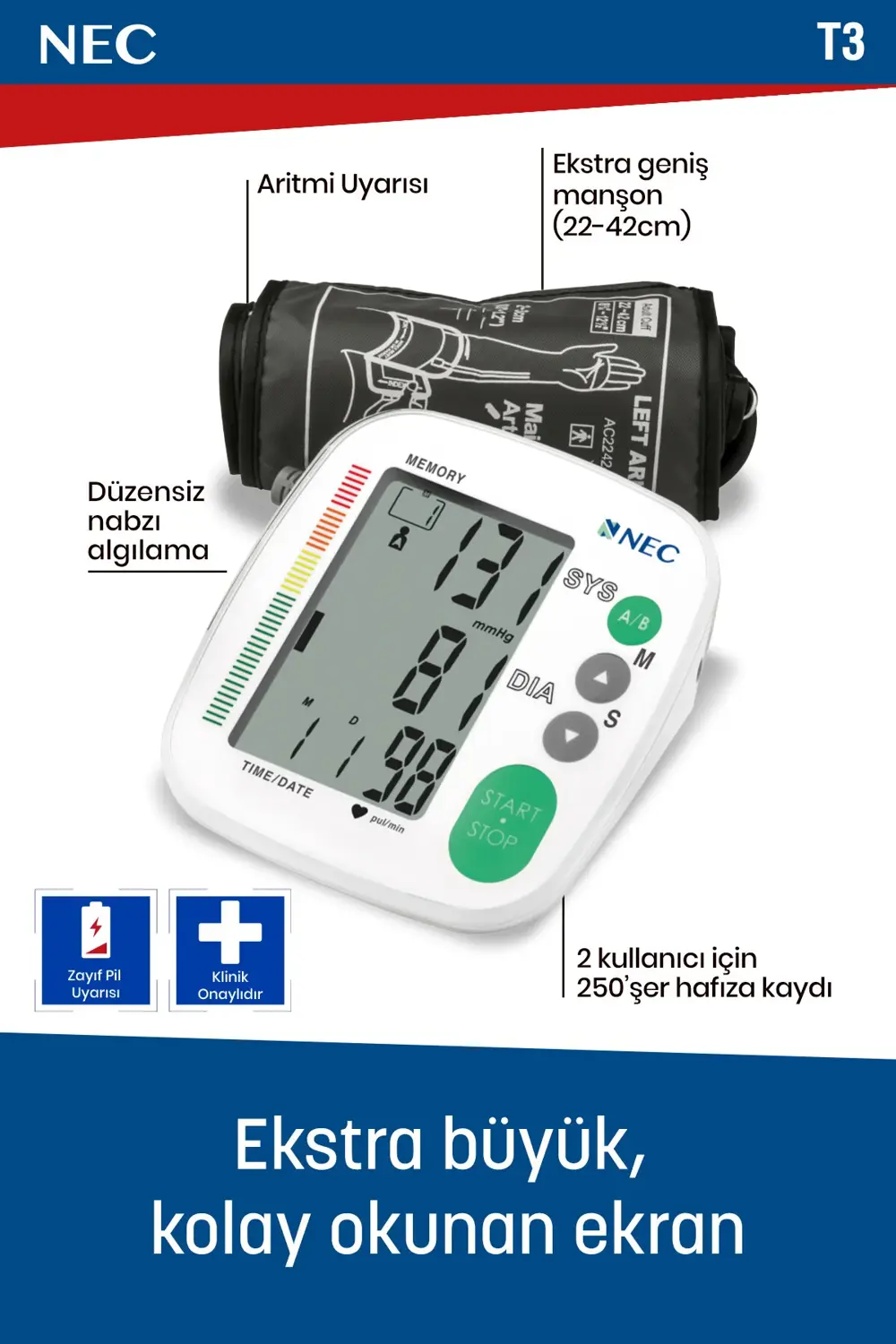 T3 Kol Tipi Dijital Tansiyon Aleti