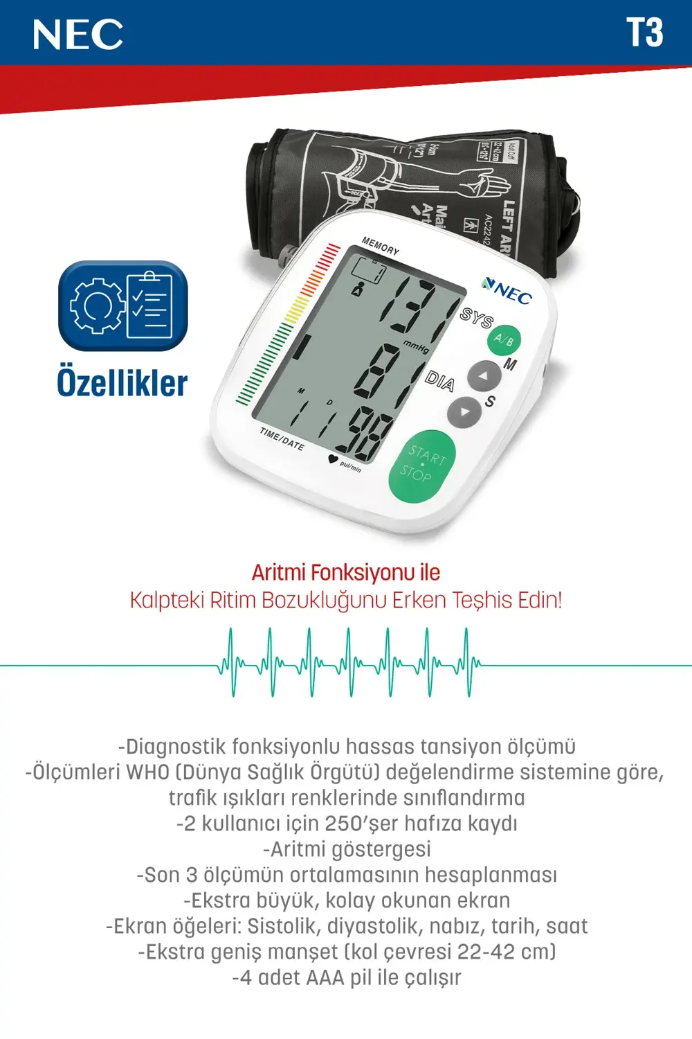 T3 Kol Tipi Dijital Tansiyon Aleti