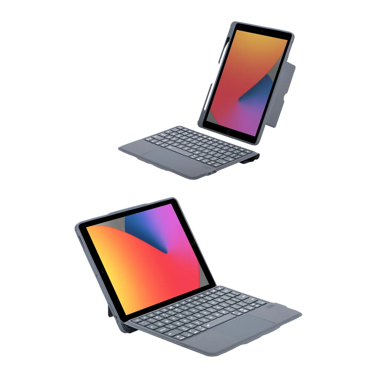 T5506D iPad 10.2 Ledli Klavyeli Standlı Kılıf - Siyah 7 Renk LED ve Trackpad Özellikli