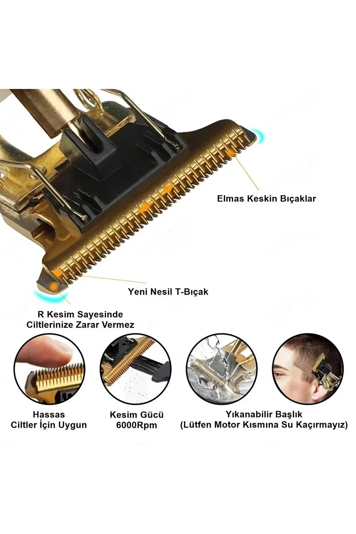 T9 ŞARJLI Saç Sakal Kesme Makinesi -Ense Sakal Çizim Tıraş Makine