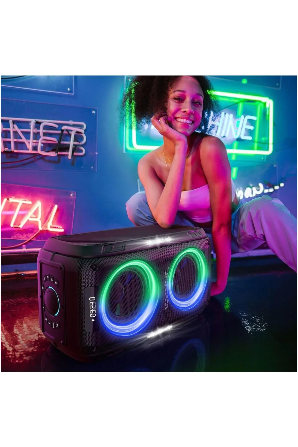 T9pro Çift Mikrofonlu Bluetooth Hoparlör 250w Karaoke Partybox Ip