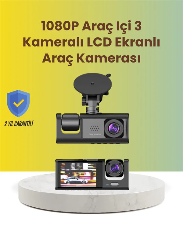 TA-01 2.0 İnç Ekranlı 3 Kanallı Araç Kamerası - 170° Geniş Açı, Full HD Kayıt ve Gece Görüş