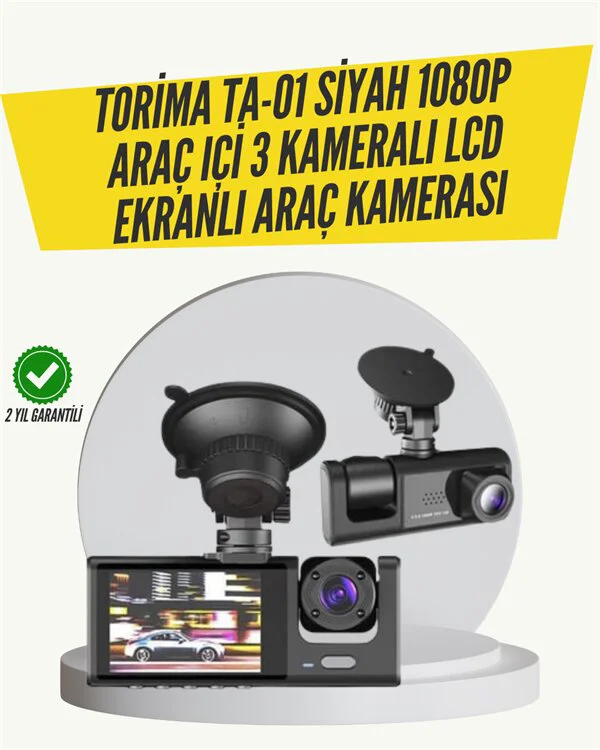 TA-01 3 Kameralı 1080P Araç Kamera Siyah - 360° Görüş, Gece Görüşü ve G-Sensör