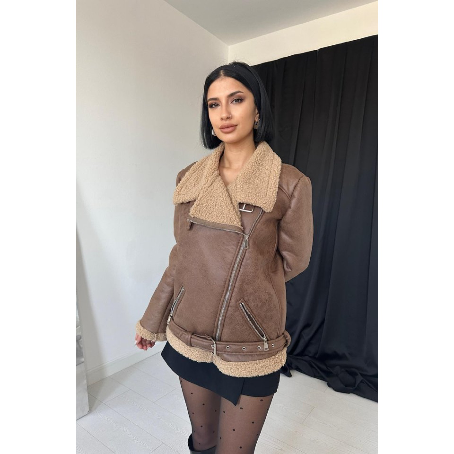 Taba Apoletli Kürklü Ceket