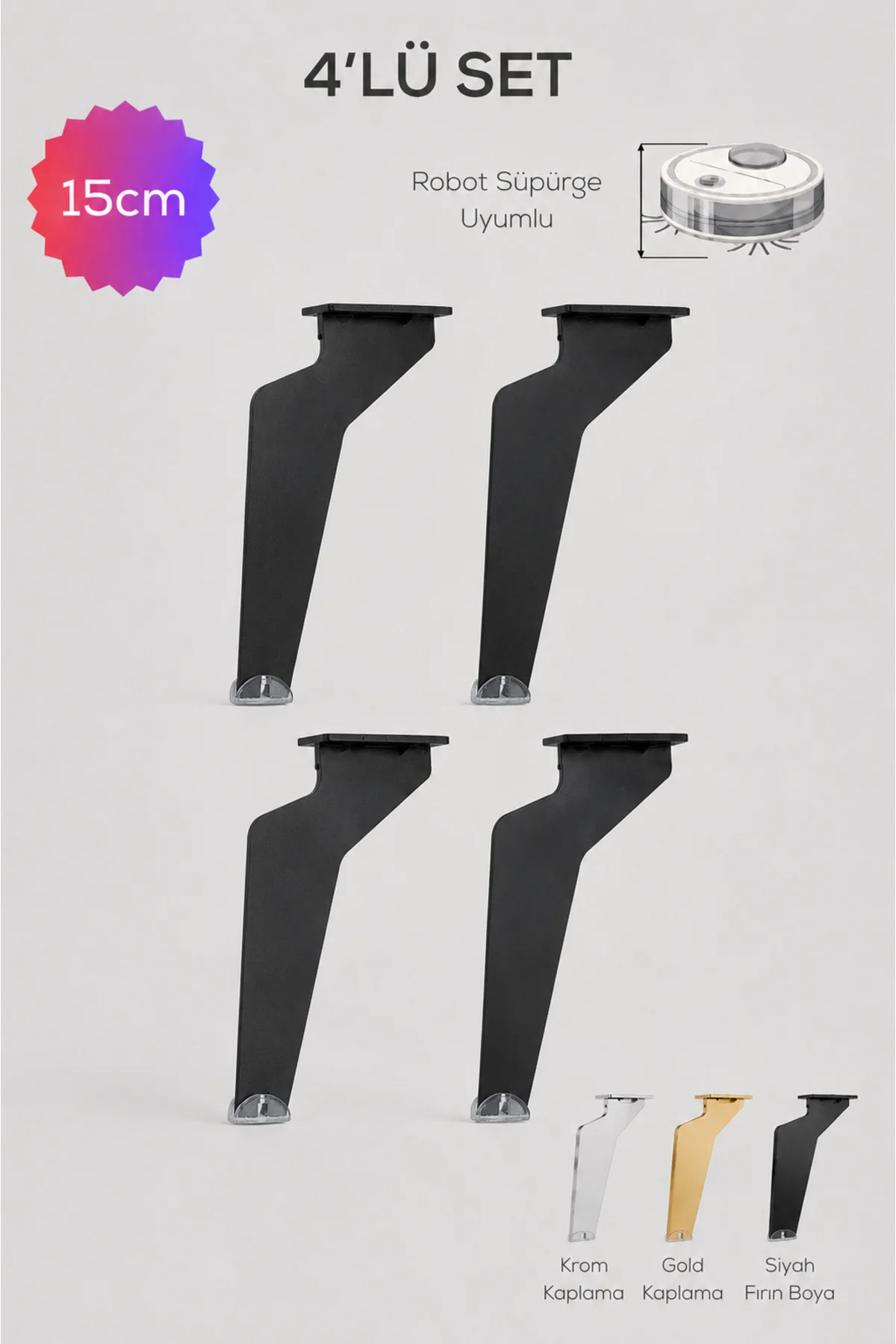 Tabanca Ayak Siyah 20cm -4'lü Set-Modern Metal Ayak-TV Ünitesi Ayağı-Koltuk Ayağı-Kanepe Ayağı-Berjer Ayağı-Orta Sehpa Ayağı