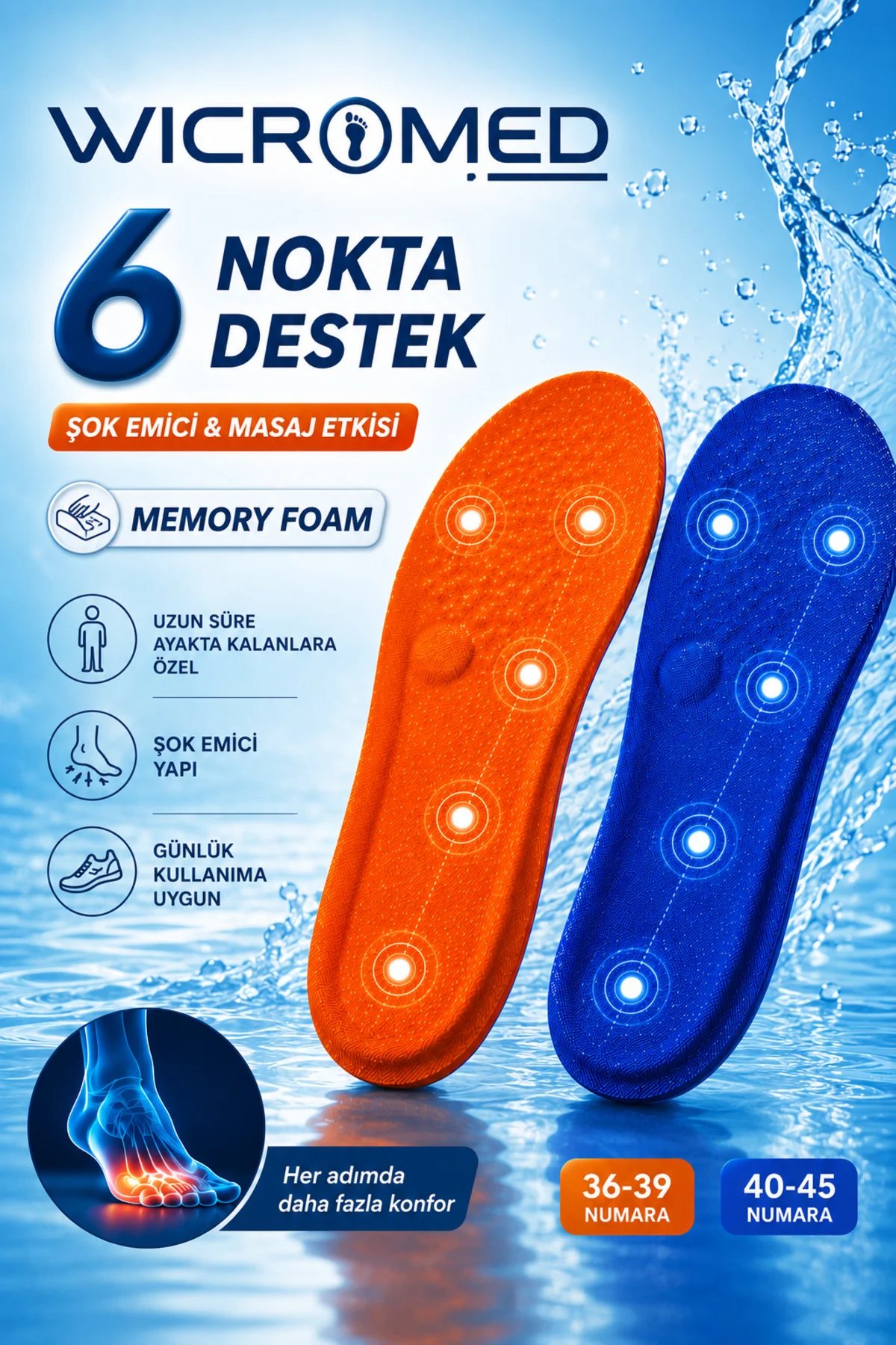 Tabanlık Memory Foam Şok Emici, Topuk Destekli Ayakkabı İçi Tabanlık 6nokta MT7041 Tabanlık Memory Foam Şok Emici, Topuk Destekli Ayakkabı İçi Tabanlık 6nokta MT7041