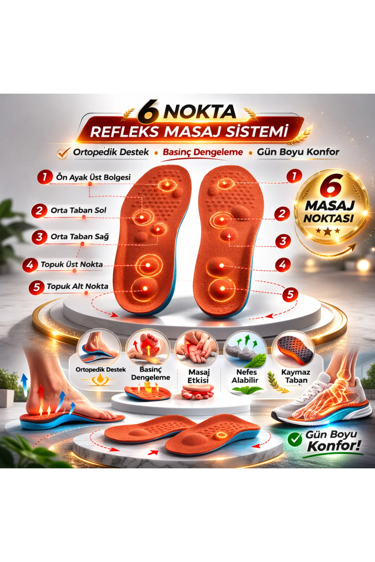 Tabanlık Memory Foam Şok Emici, Topuk Destekli Ayakkabı İçi Tabanlık 6nokta MT7041 Tabanlık Memory Foam Şok Emici, Topuk Destekli Ayakkabı İçi Tabanlık 6nokta MT7041