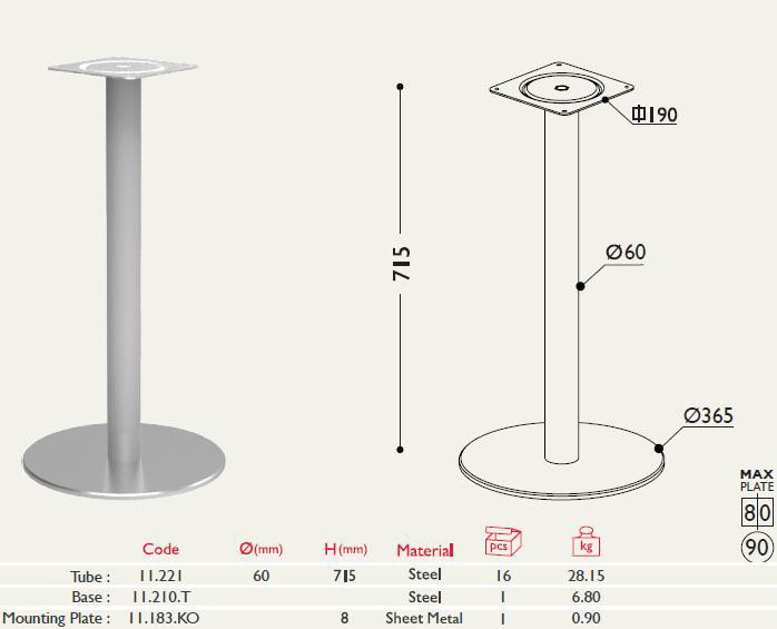 Tablalı Masa Ayağı 11.210 - Taban Çapı 36,5cm