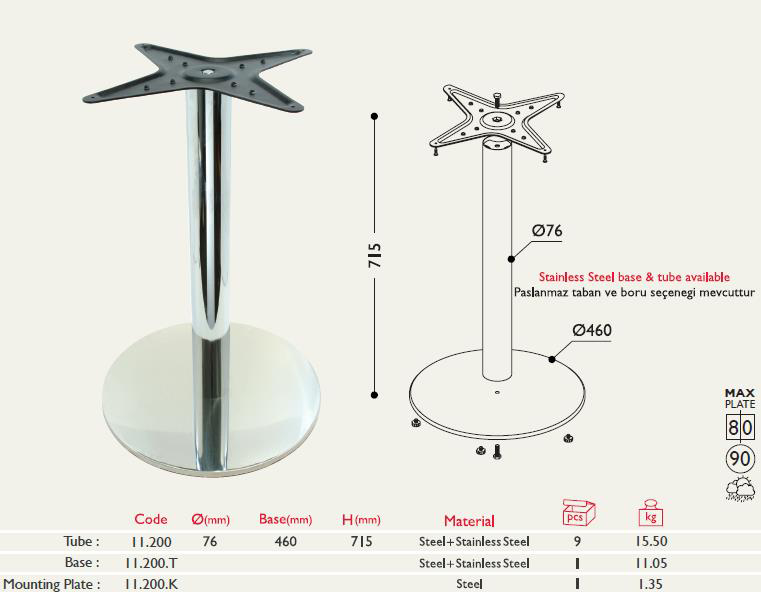 Tablalı Masa Ayağı 11.200 - Taban Çapı 46cm