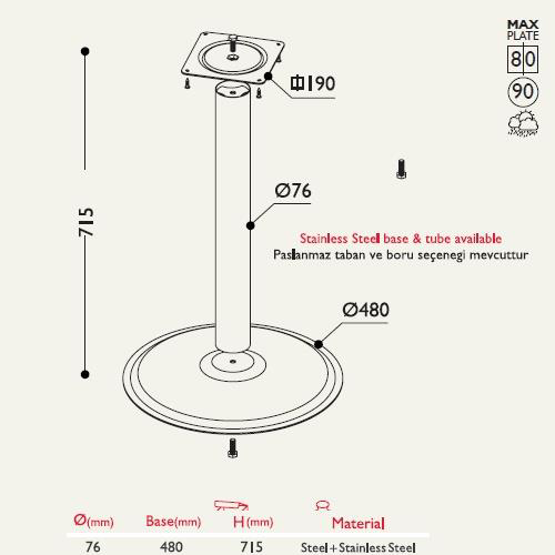 Tablalı Masa Ayağı 11.193 - Taban Çapı 48cm