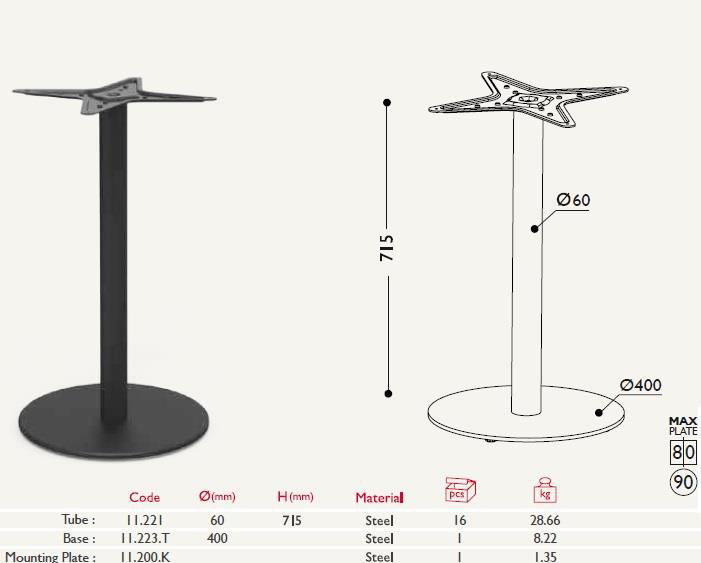 Tablalı Masa Ayağı 11.223 - Taban Çapı 40cm