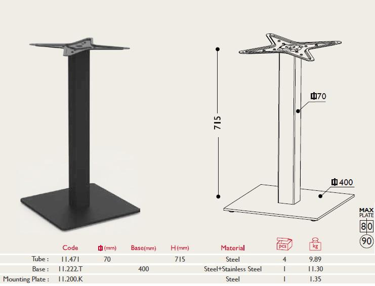 Tablalı Masa Ayağı 11.222 - Taban 40*40cm