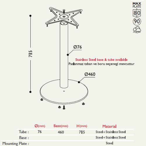 Tablalı Masa Ayağı 11.200 - Taban Çapı 46cm