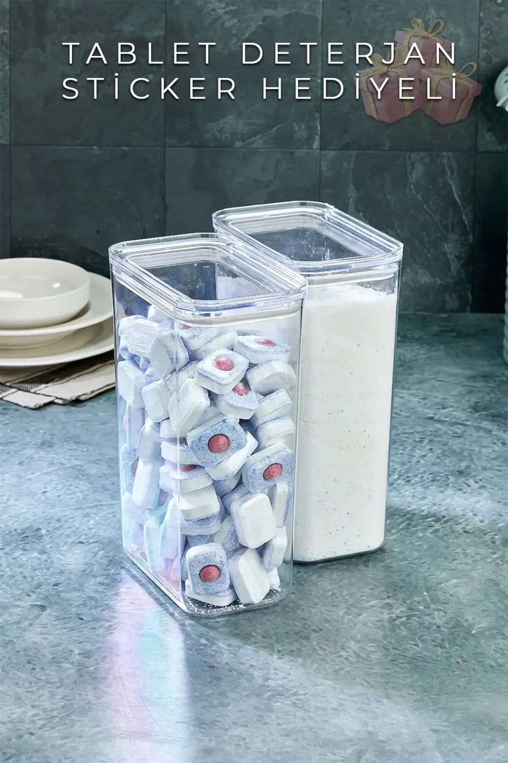 Tablet Deterjan Kristal Saklama Kabı, 3000ml Hacim, Hava Geçirmez