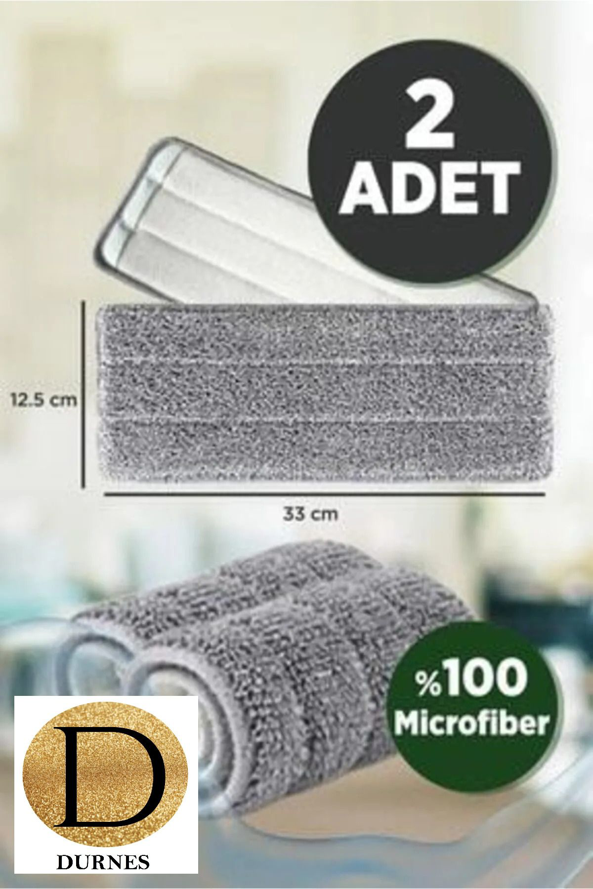 Durnes Tablet Mop Microfiber Yedek Bez 2 Adet - 33 X 12,5 Cm