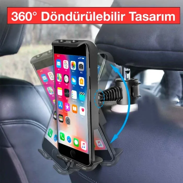 Tablet Telefon Tutucu - Arka Koltuk Kafalık Monitör Askısı 360° Döner