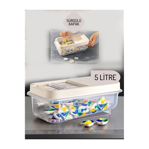 Tablet ve Deterjan Saklama Kutusu 5 Lt Krem Tablet ve Deterjan Saklama Kutusu 5 Lt Krem
