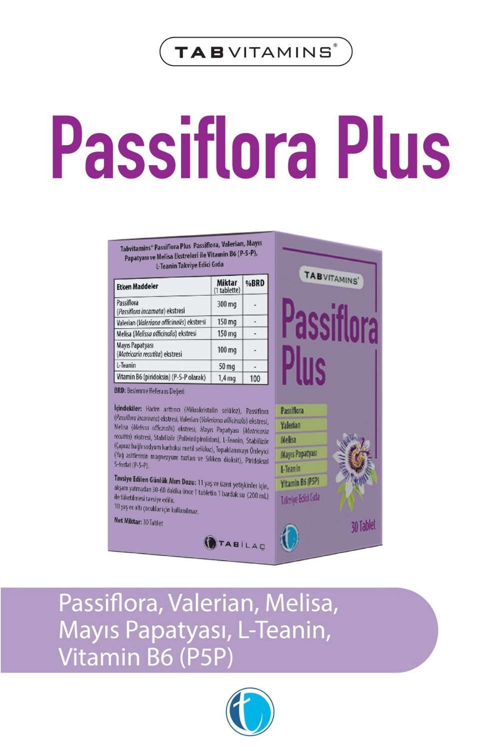 Tab İlaç Tabvitamins Passiflora Plus 30 Tablet Tab İlaç Tabvitamins Passiflora Plus 30 Tablet