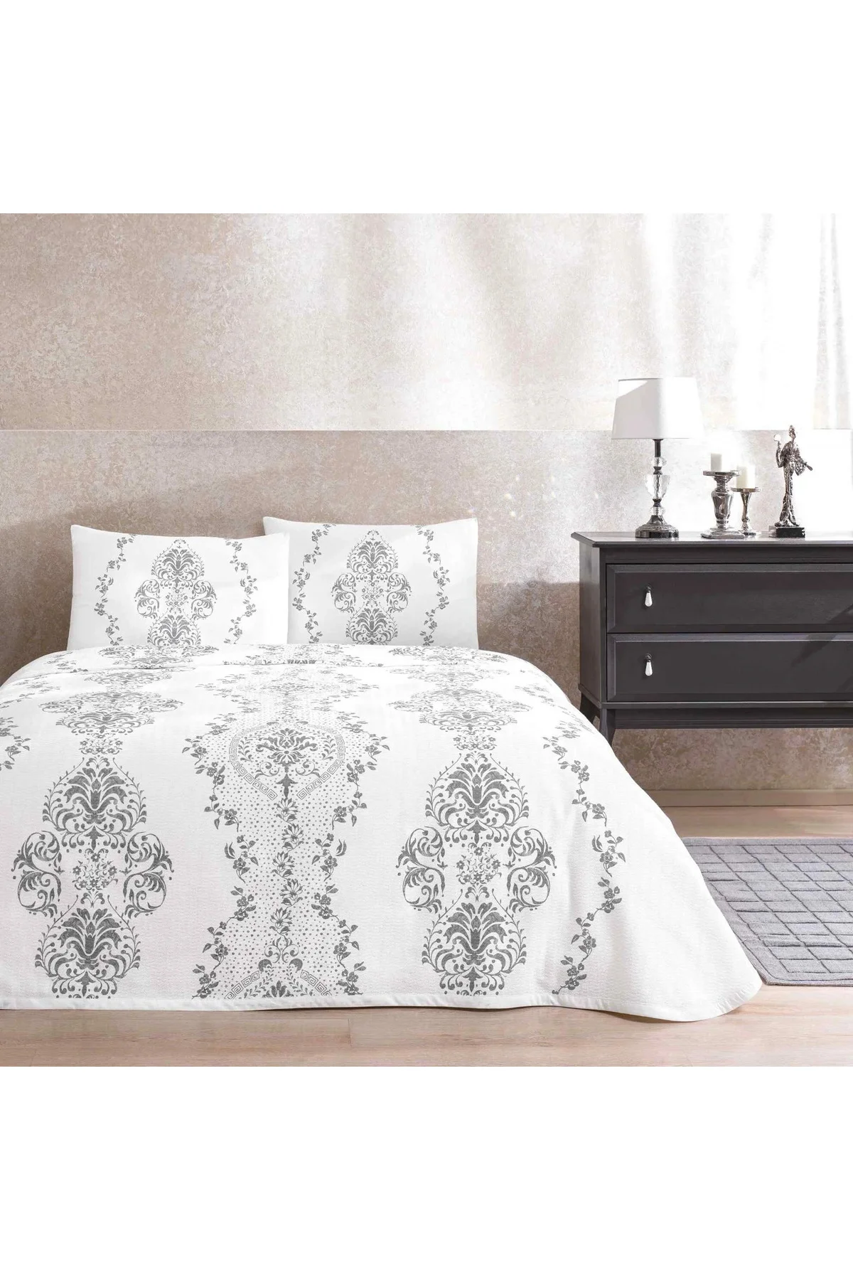 TAÇ - Carmen Gri Çift Kişilik Pamuklu Pike Takımı