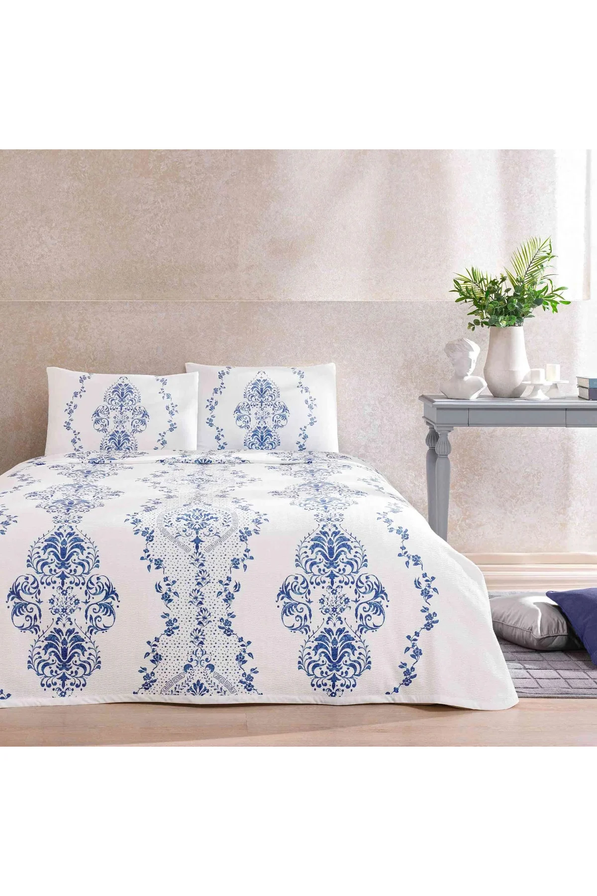 TAÇ - Carmen Mavi Çift Kişilik Pamuklu Pike Takımı