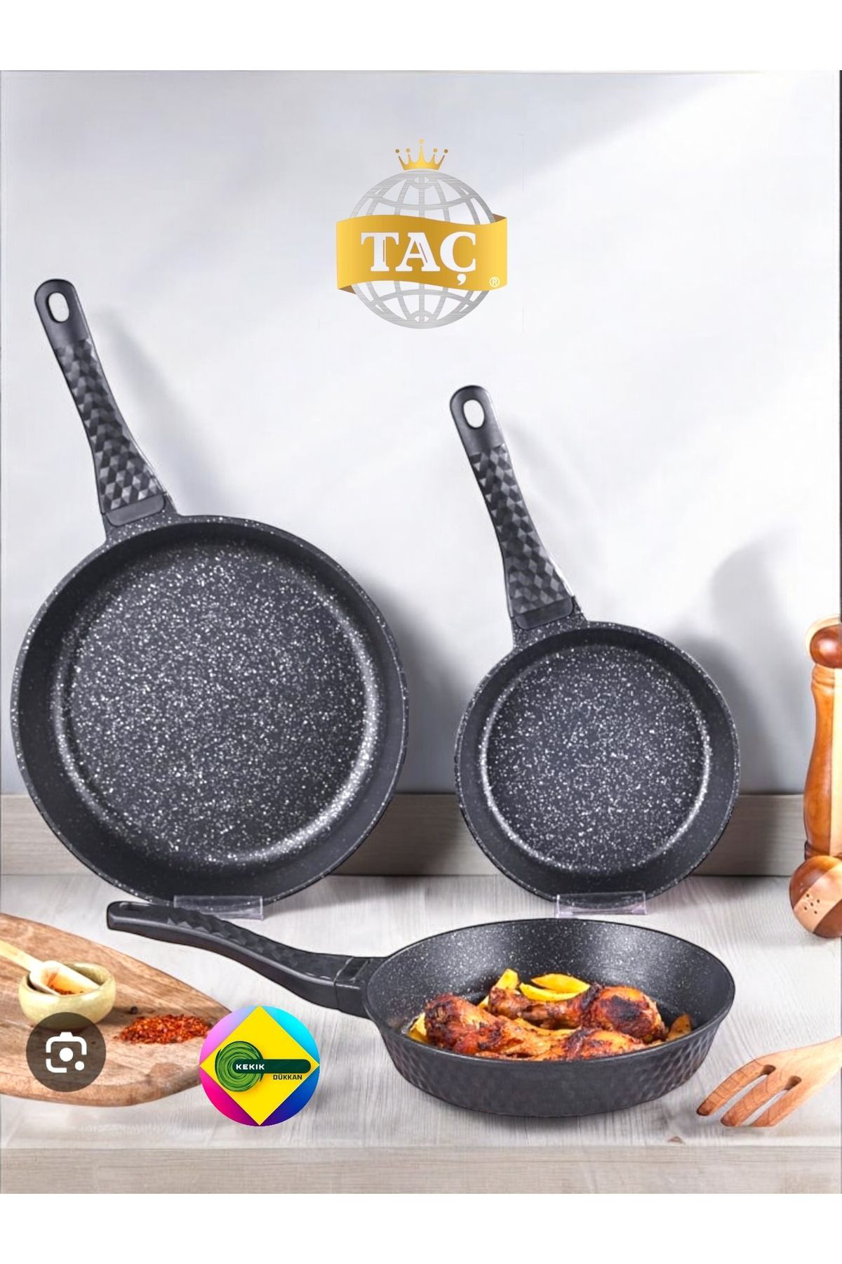 Taç Döküm Granit Triton 3'Lü Tava Seti