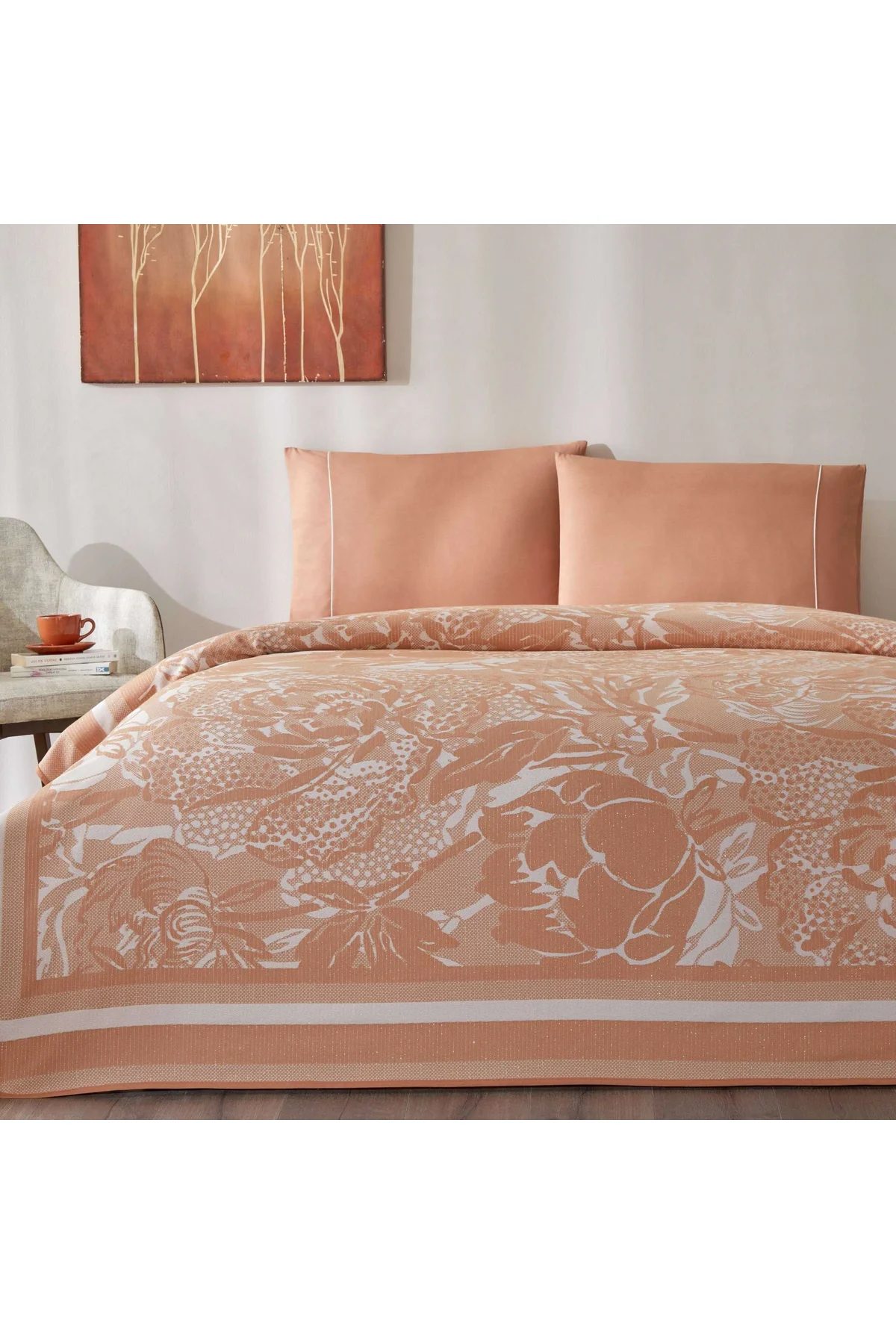 Taç Jakar Idore Çift Kişilik Pike Takımı Somon