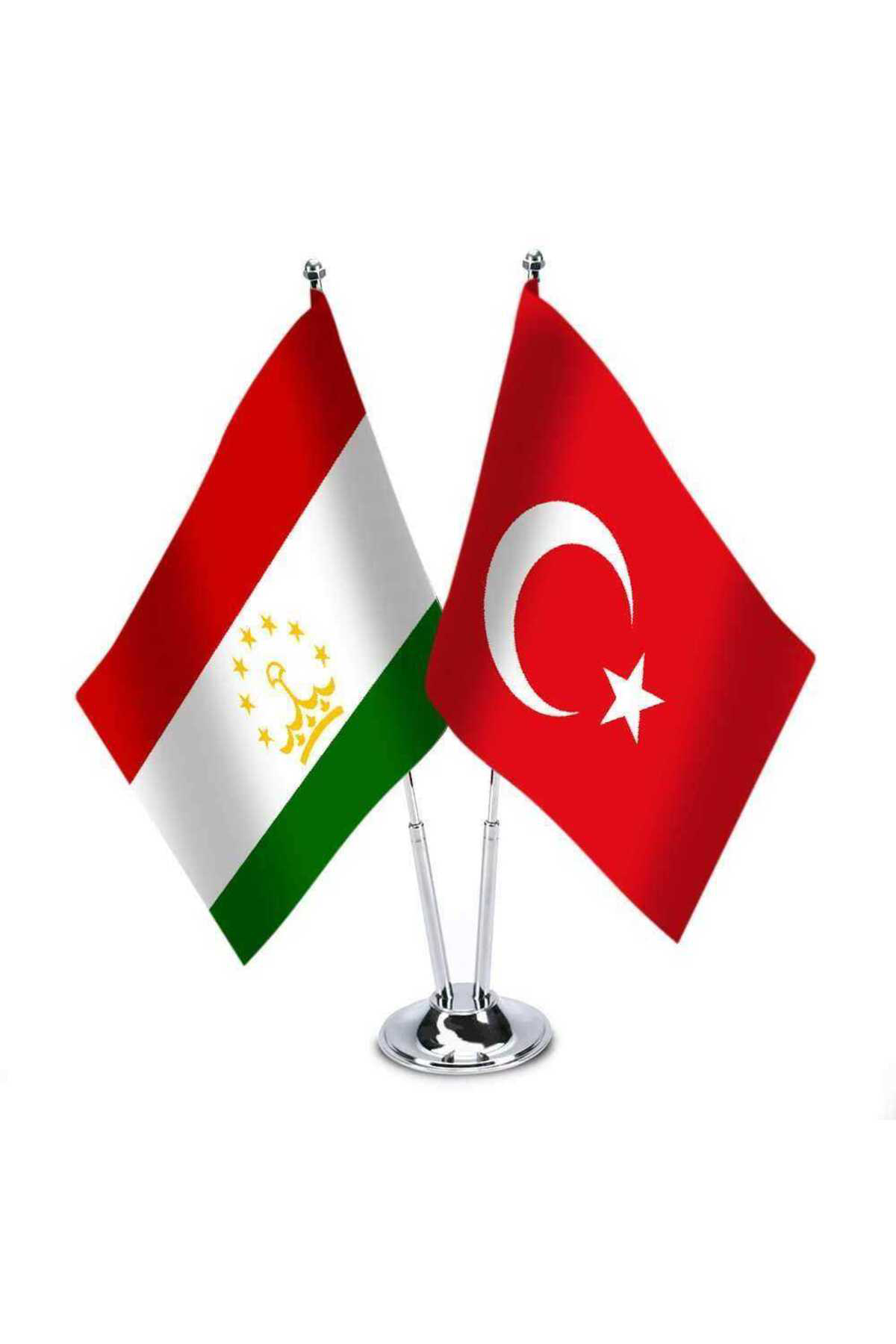 Tacikistan - Türkiye - İkili Saten Masa Bayrağı