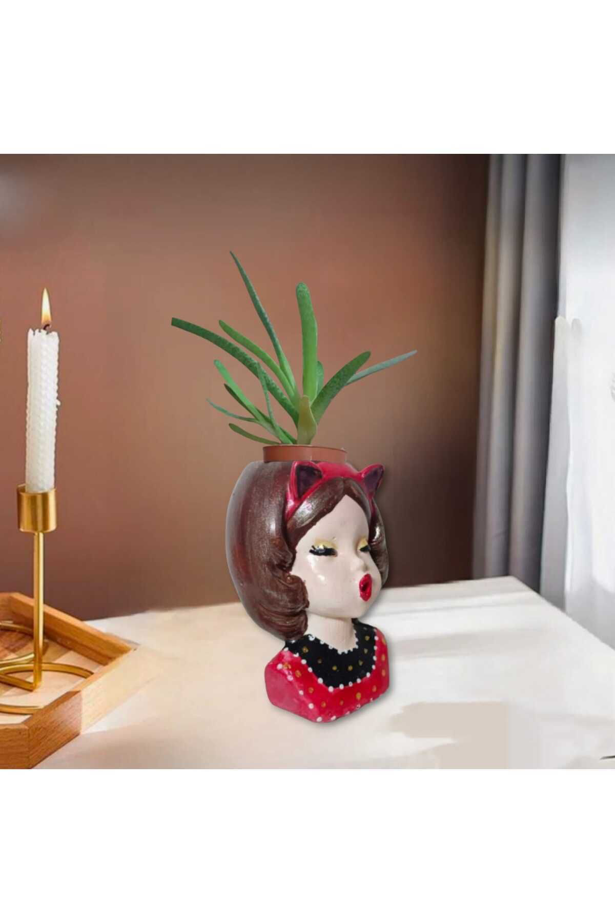 Dodemert Home Taçlı Kız Bebek Beton Saksı & Mumluk Dekoratif