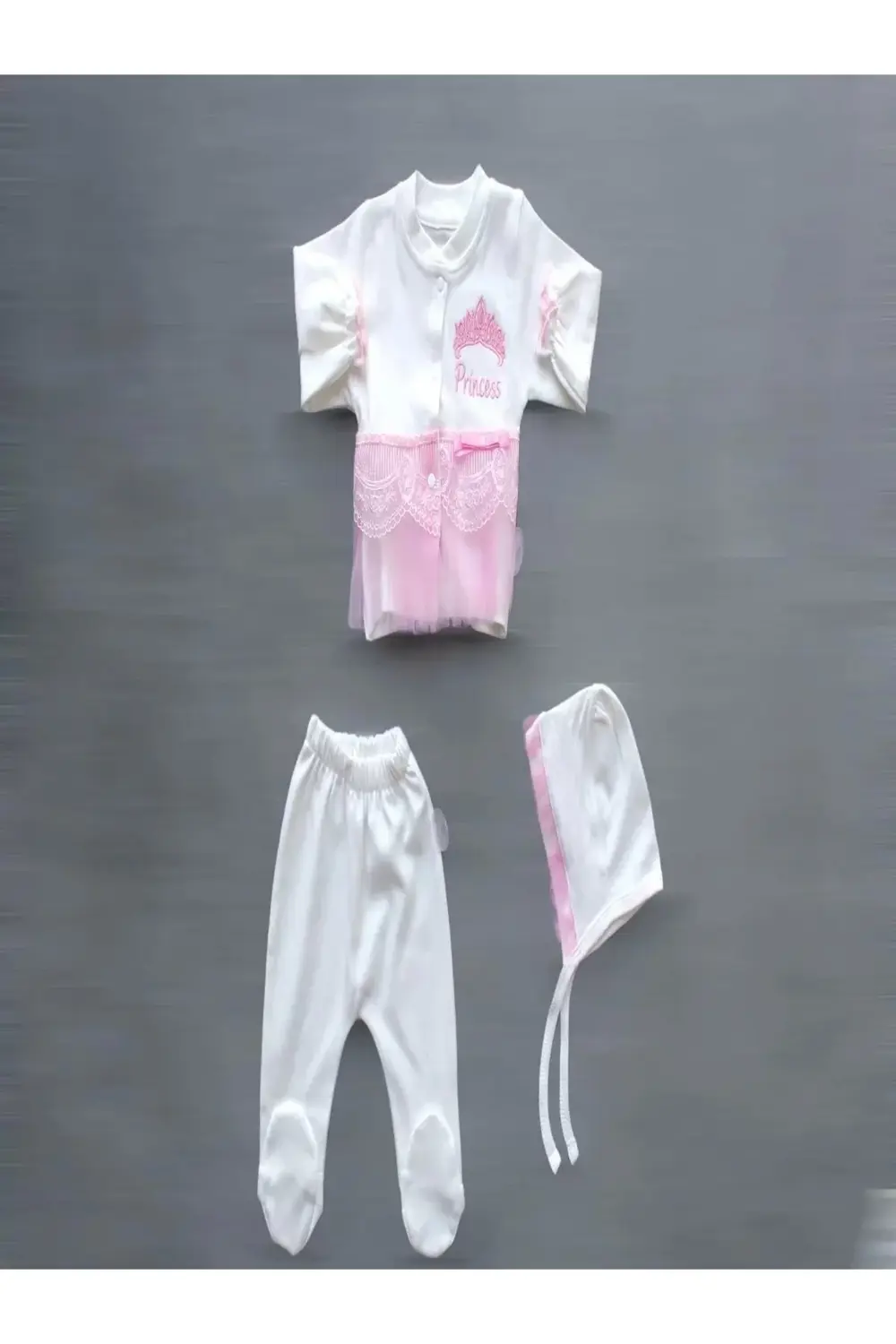 Taçlı Prensesim Nakışlı 10lu Zıbın Takımı Hastane Çıkışı Pembe